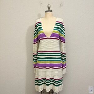 NWT FREE PEOPLE Gidget Striped Sweater Dress Ribbed V-Neck in Multi